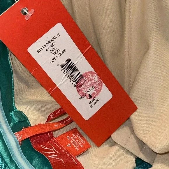 NWT MONIQUE LHUILLER Elegant Designer Luxury Gown Dress Style 443857 Teal $650 - Picture 9 of 15